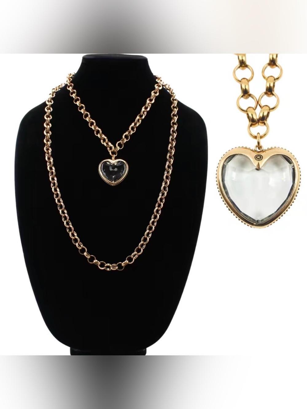Gold Heart. Magnet clasp. Chunky Layered Heart Pendant Necklace. Katia Designs.
